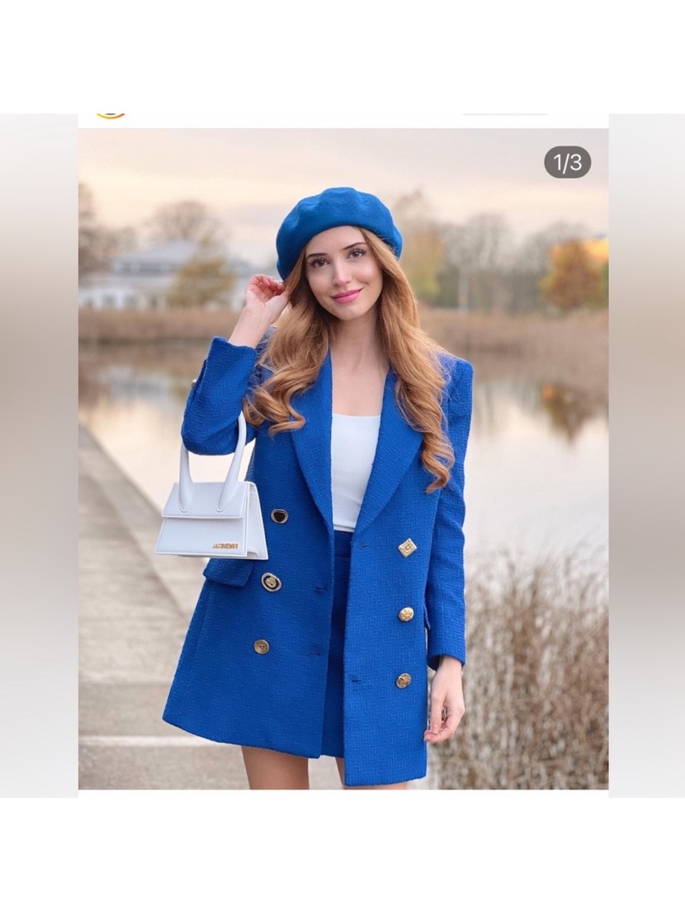 Zara Blue Double-Breasted Blazer Coat with Gold Buttons